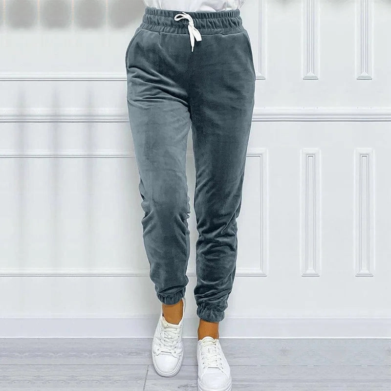 Solid Drawstring Velvet Jogger Pants for Women, Comfy Fall & Winter Wear