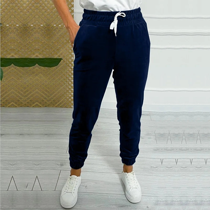 Solid Drawstring Velvet Jogger Pants for Women, Comfy Fall & Winter Wear