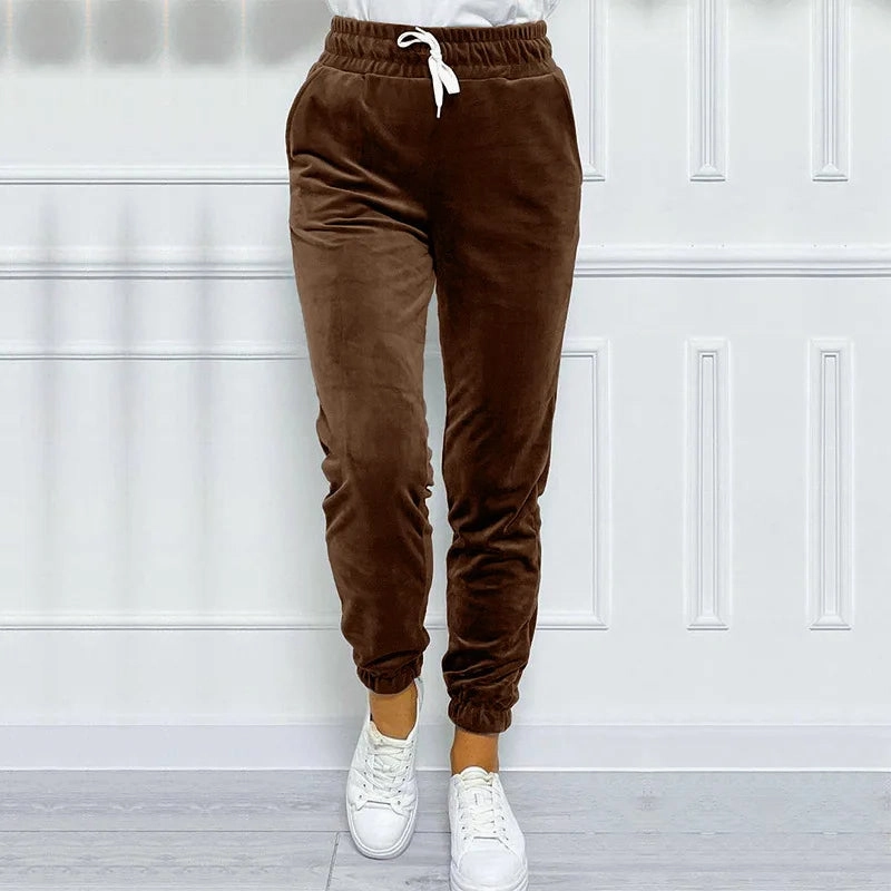 Solid Drawstring Velvet Jogger Pants for Women, Comfy Fall & Winter Wear