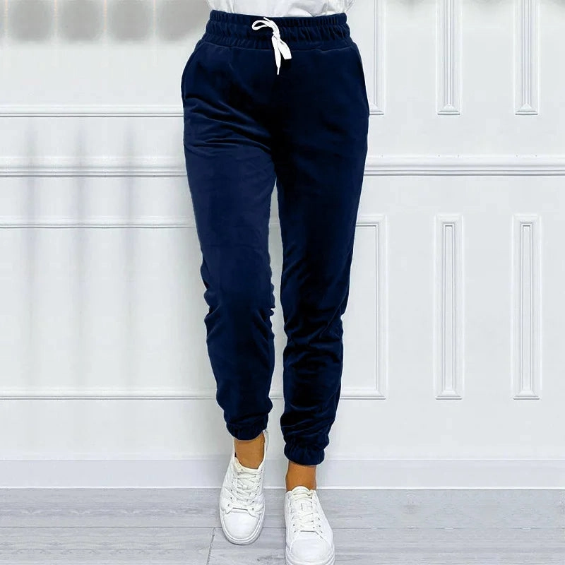 Solid Drawstring Velvet Jogger Pants for Women, Comfy Fall & Winter Wear