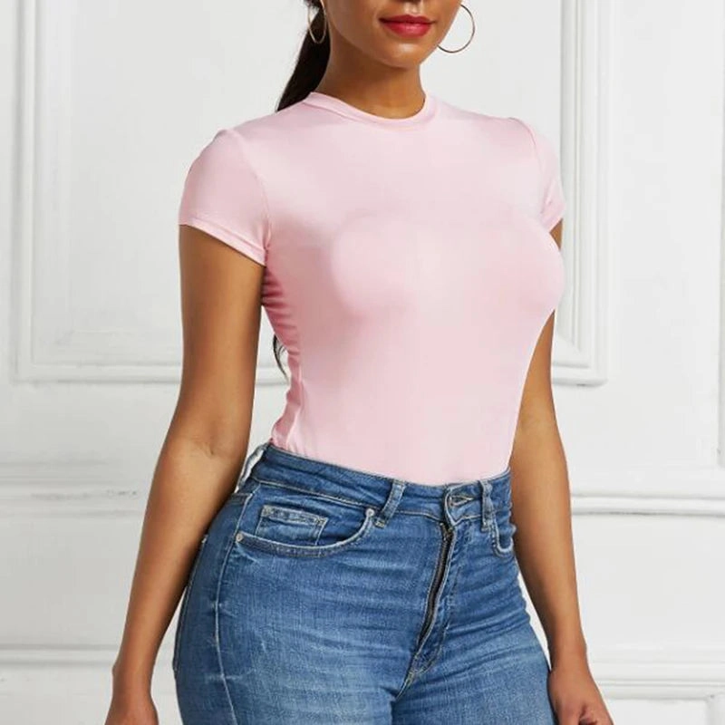 Solid One Piece Bodysuit Short Sleeve O Neck Sexy Open Overall for Women Tight Fitting Body Top Perfect for Summer Parties and Clubbing