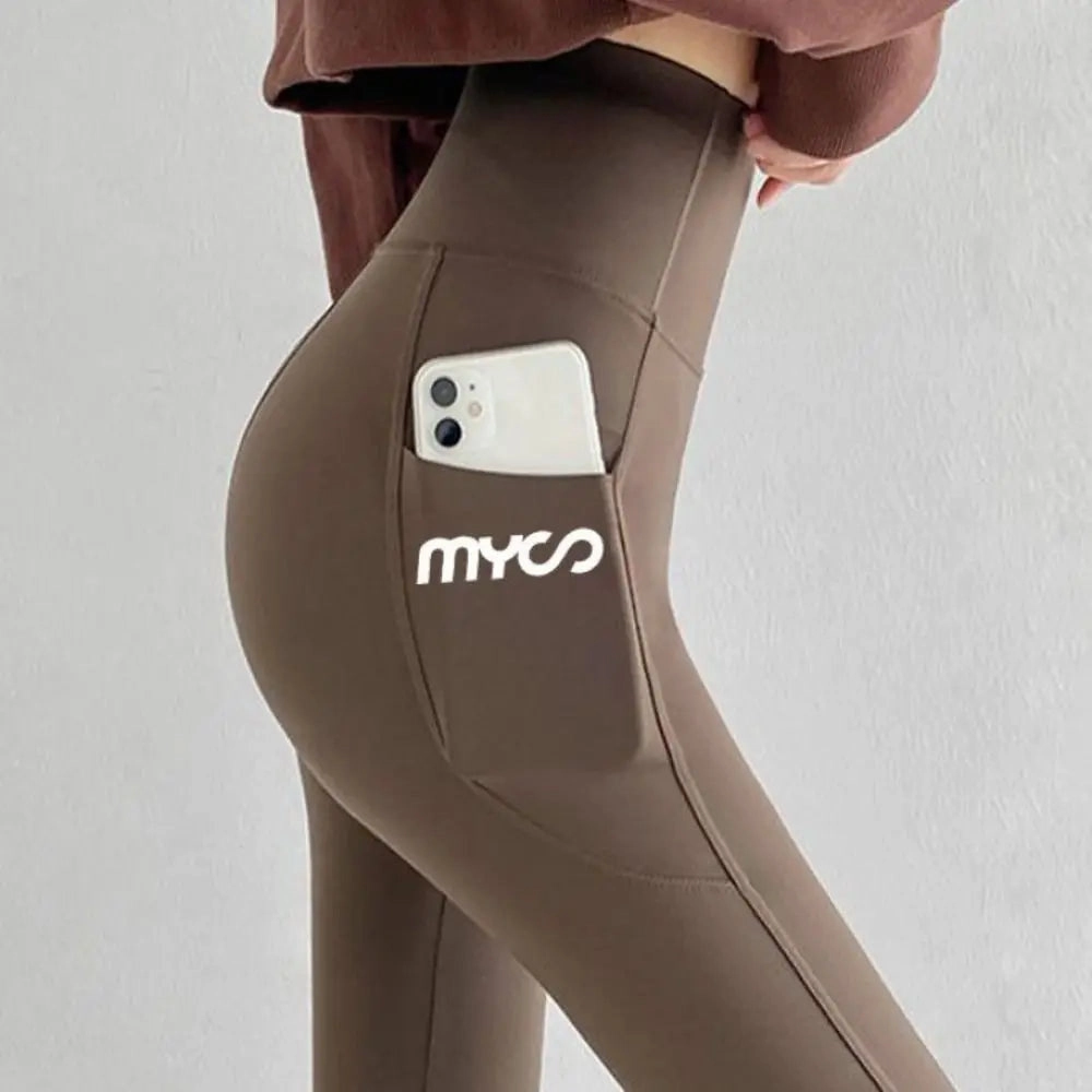 Solid Seamless Leggings With Pocket Women Soft Workout Tights