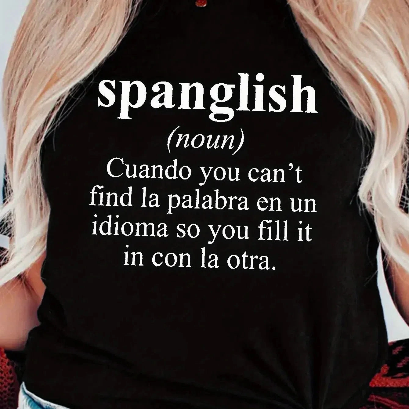 Spanglish Print T-shirt, Short Sleeve Crew Neck Casual Top For Summer & Spring, Women's Clothing