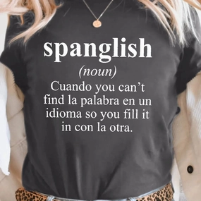 Spanglish Print T-shirt, Short Sleeve Crew Neck Casual Top For Summer & Spring, Women's Clothing