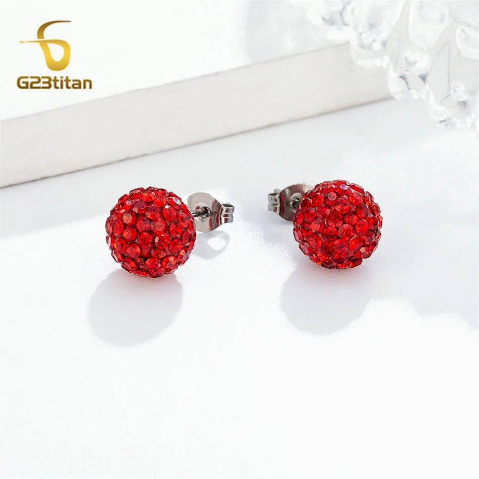 Sparkle Red Rhinestone Clay Bead Earrings G23 Titanium Jewelry