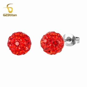 Sparkle Red Rhinestone Clay Bead Earrings G23 Titanium Jewelry