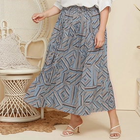 Spring and Autumn Plus Size Women's Geometric Print Pleated Skirt Long Loose Skirt JR119