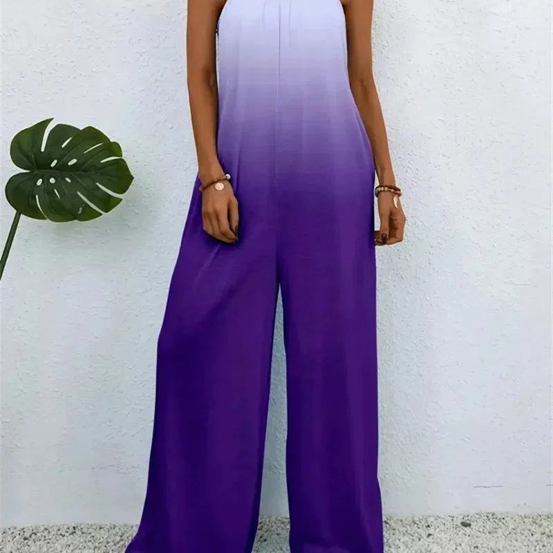 Spring and Summer Ladies Digital Printing Color Gradient Jumpsuit