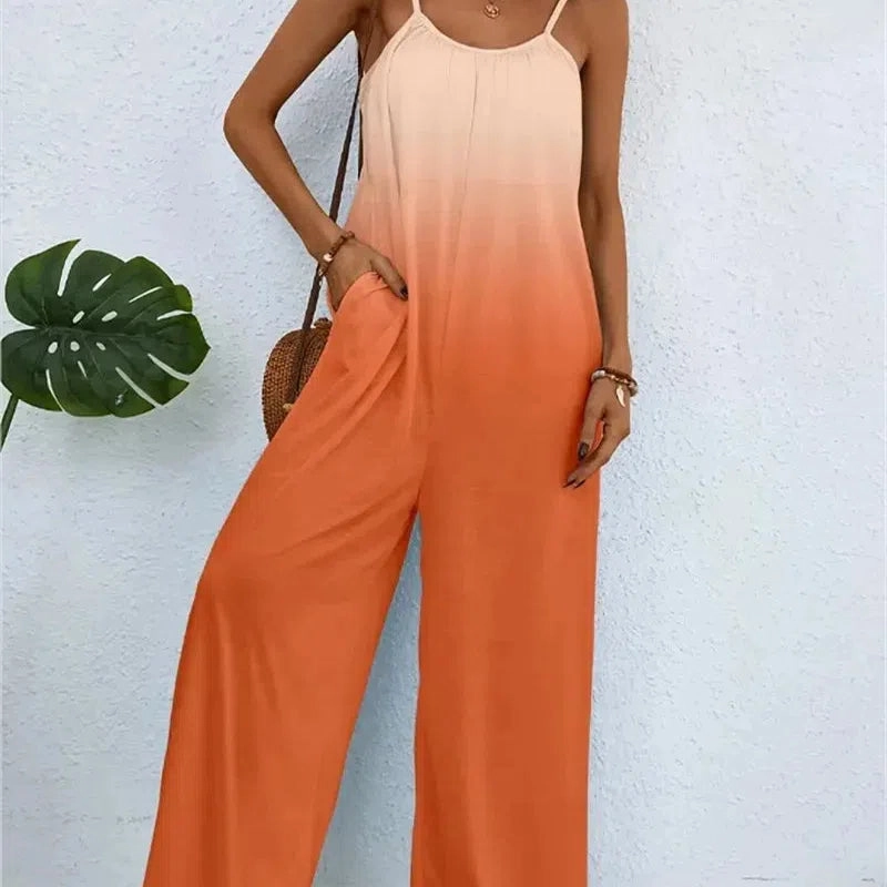 Spring and Summer Ladies Digital Printing Color Gradient Jumpsuit