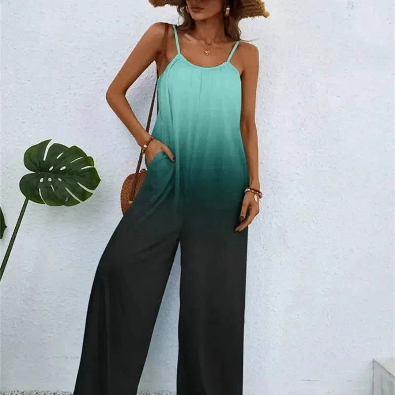 Spring and Summer Ladies Digital Printing Color Gradient Jumpsuit