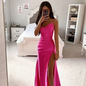 Spring and Summer Strapless Pleated Satin Dress for Women Slim Fit Backless Mid-Calf Dress for Parties and Clubwear
