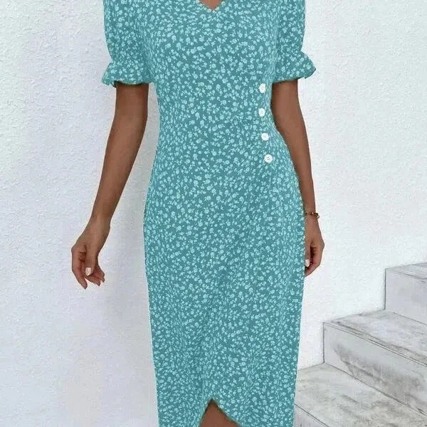Spring Floral Bodycon Midi Dress For Women V Neck Long Sleeve