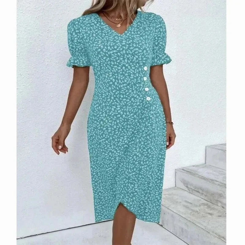 Spring Floral Bodycon Midi Dress For Women V Neck Long Sleeve
