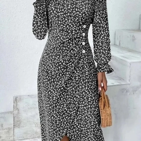 Spring Floral Bodycon Midi Dress For Women V Neck Long Sleeve