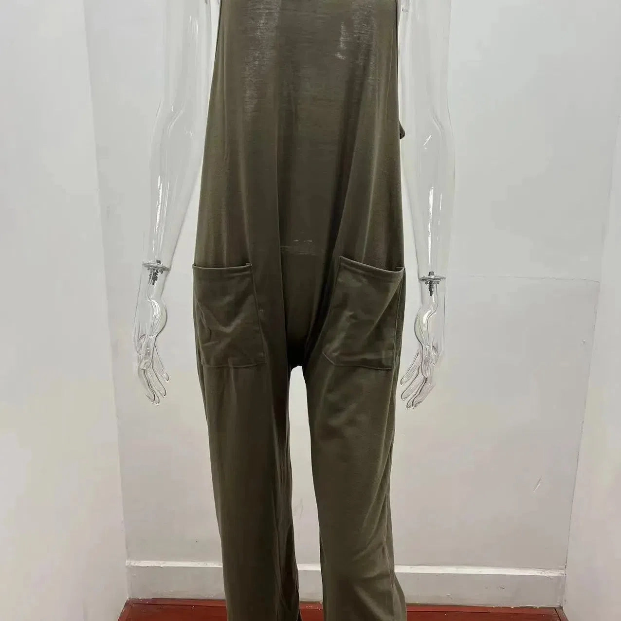 Spring New Women's Casual Pocket Pants Loose Strap Jumpsuit