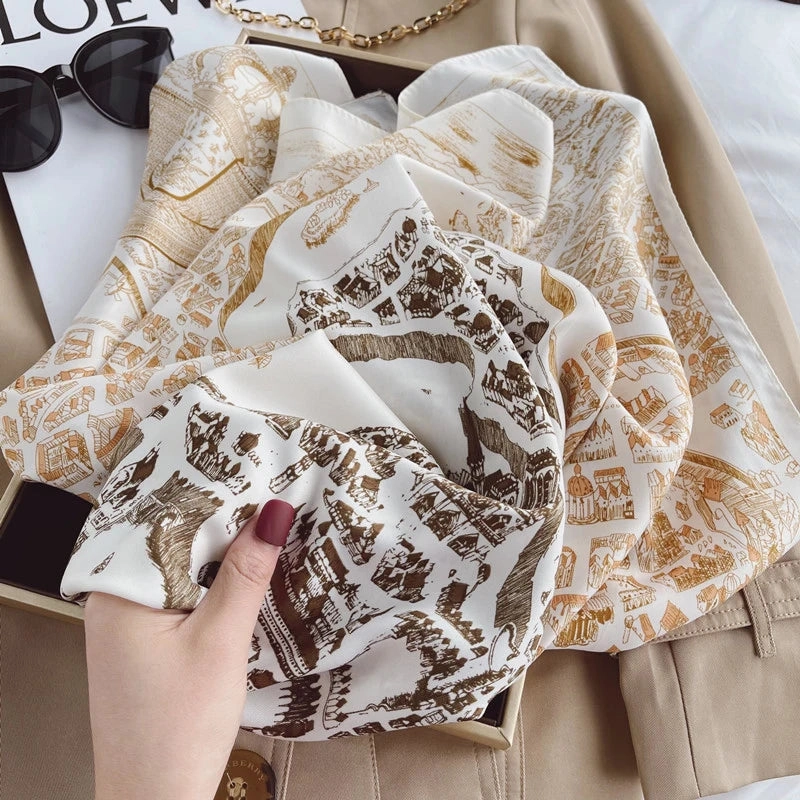 Spring Scarf Women's Luxury Silk Smooth Design 90x90cm