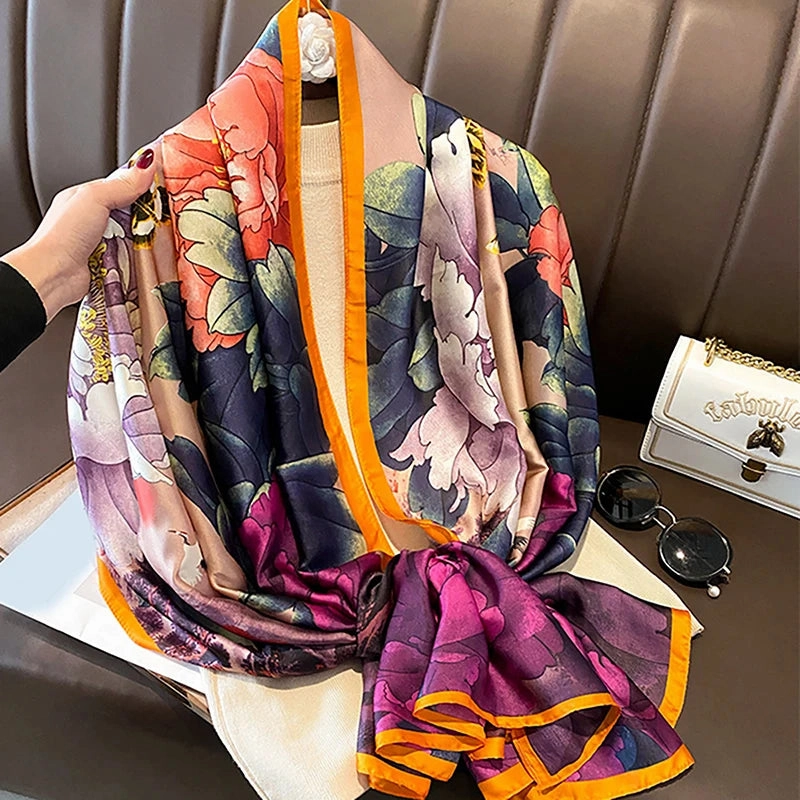 Spring Scarf Women's Luxury Silk Smooth Shawl 85x180cm