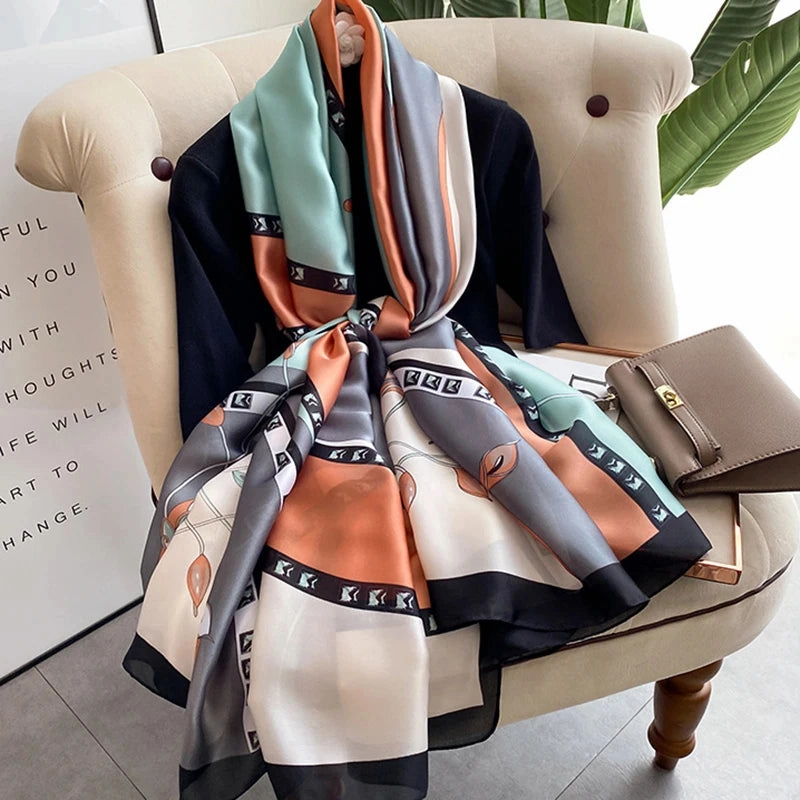 Spring Scarf Women's Luxury Silk Smooth Soft Shawl 85x180cm