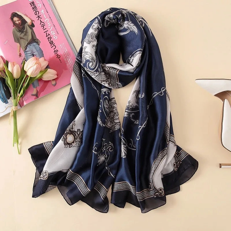 Spring Scarf Women's Luxury Silk Smooth Soft Shawl 85x180cm