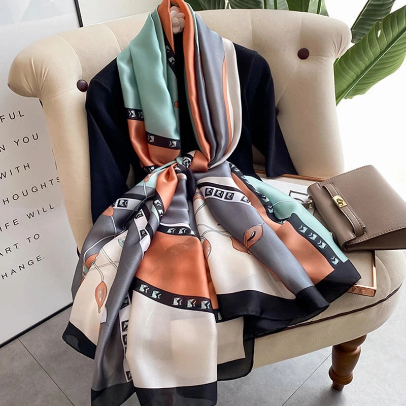 Spring Scarf Women's Luxury Silk Smooth Soft Shawl 85x180cm