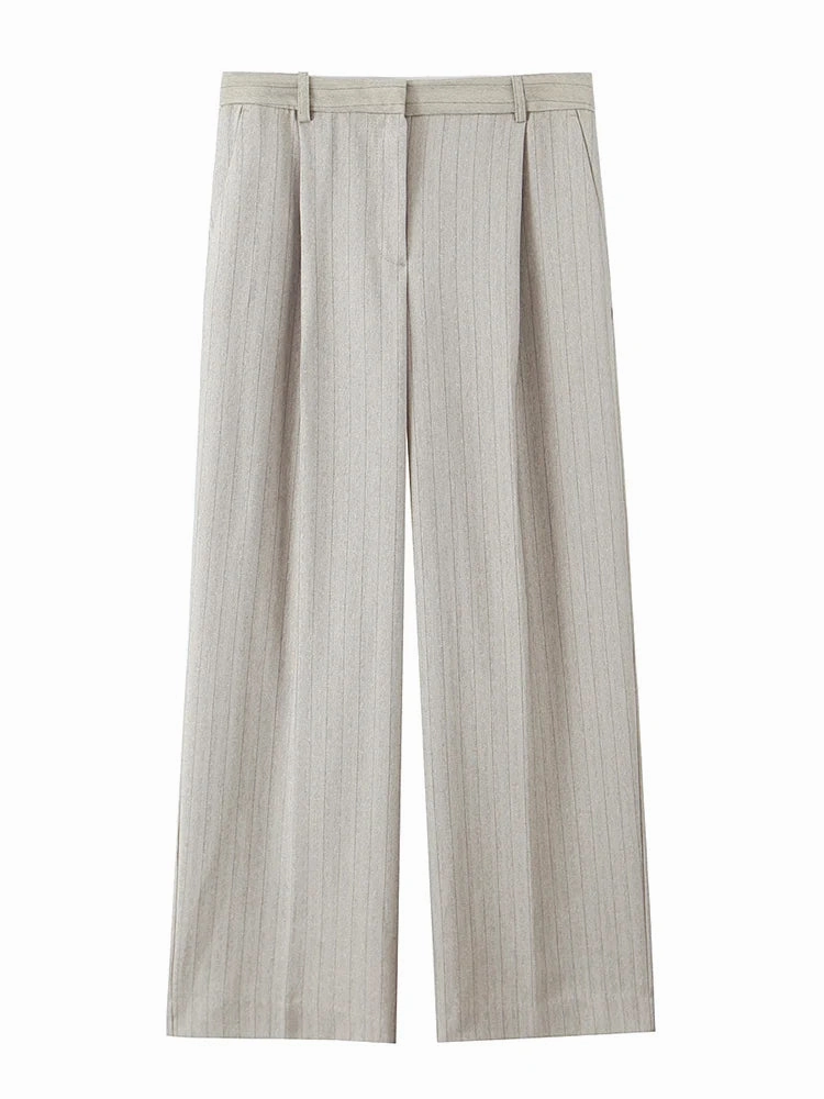 Spring Vest and Pant Set for Women Elegant Button Round Neck Top High Waist Trousers Office Ladies Leisure Suit
