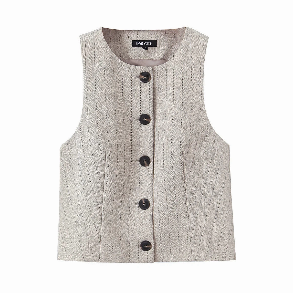 Spring Vest and Pant Set for Women Elegant Button Round Neck Top High Waist Trousers Office Ladies Leisure Suit