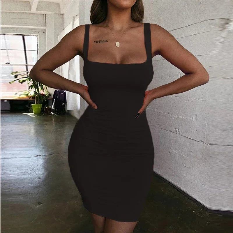 Square Neck Sleeveless Bodycon Mini Dress for Women Summer
