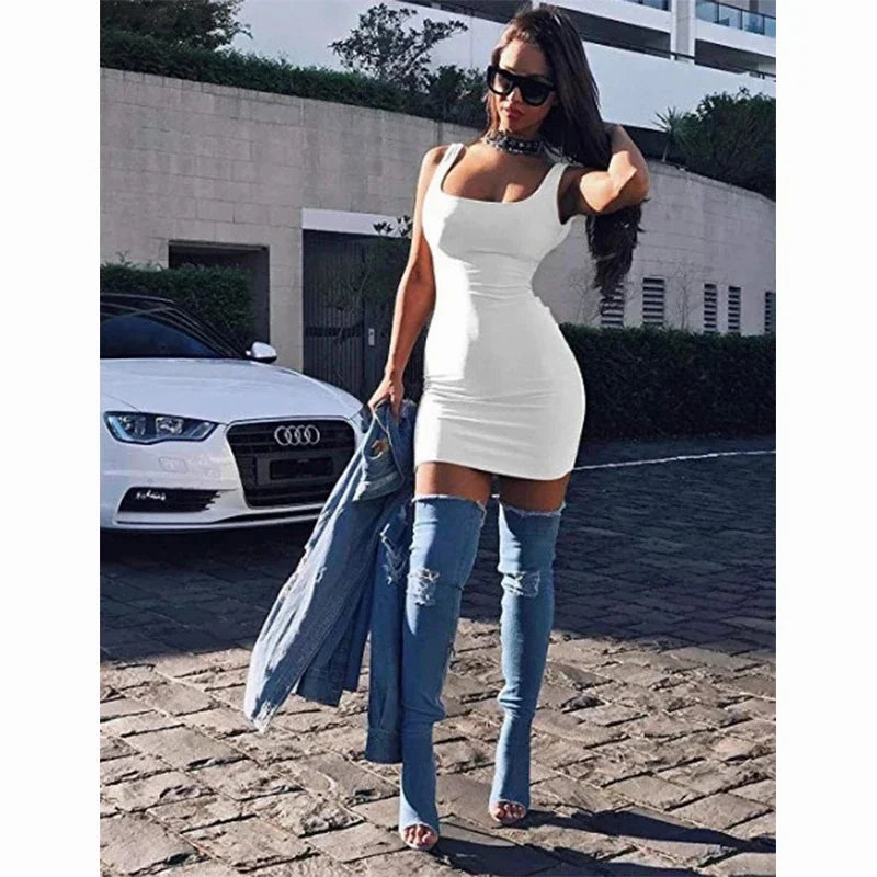 Square Neck Sleeveless Bodycon Mini Dress for Women Summer
