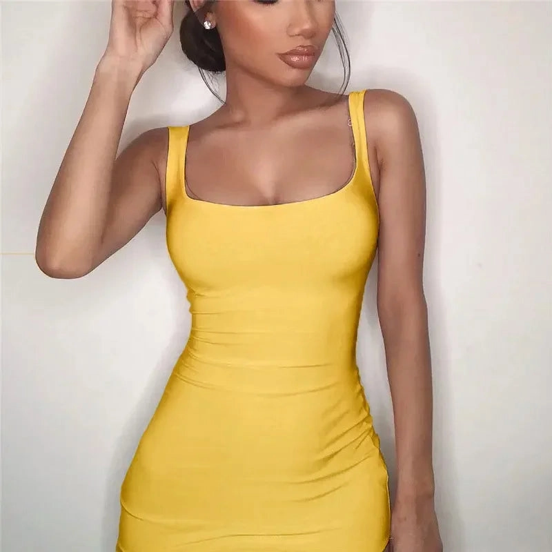 Square Neck Sleeveless Bodycon Mini Dress for Women Summer