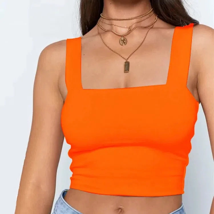 Square Neck Sleeveless Summer Crop Top Off Shoulder Cami