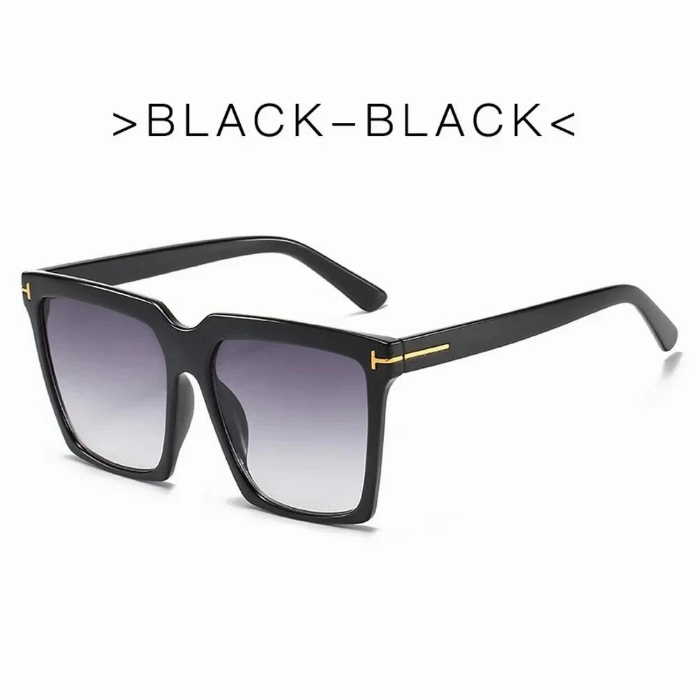 Square Sunglasses Women Vintage Oversize UV400 Black Gradient
