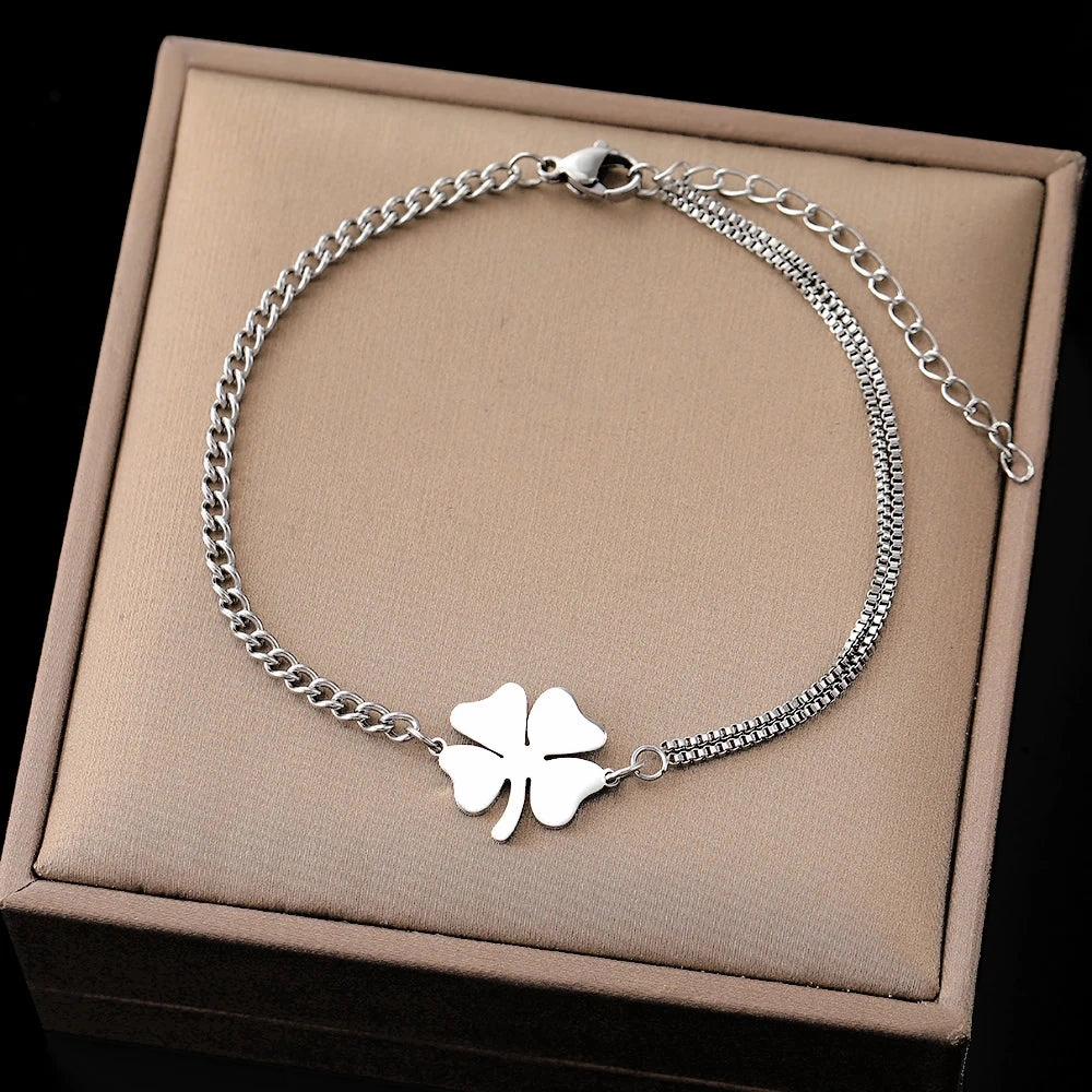 Stainless Steel Bracelets Classic Lucky Clovers Pendant Jewelry