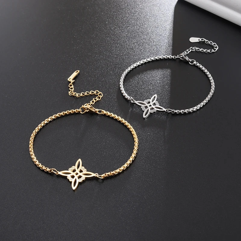 Stainless Steel Cutout Witch Celtic Knot Bracelet for Women
