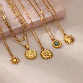 Stainless Steel Geometric Necklace Sunflower Pendant Aesthetic Jewelry