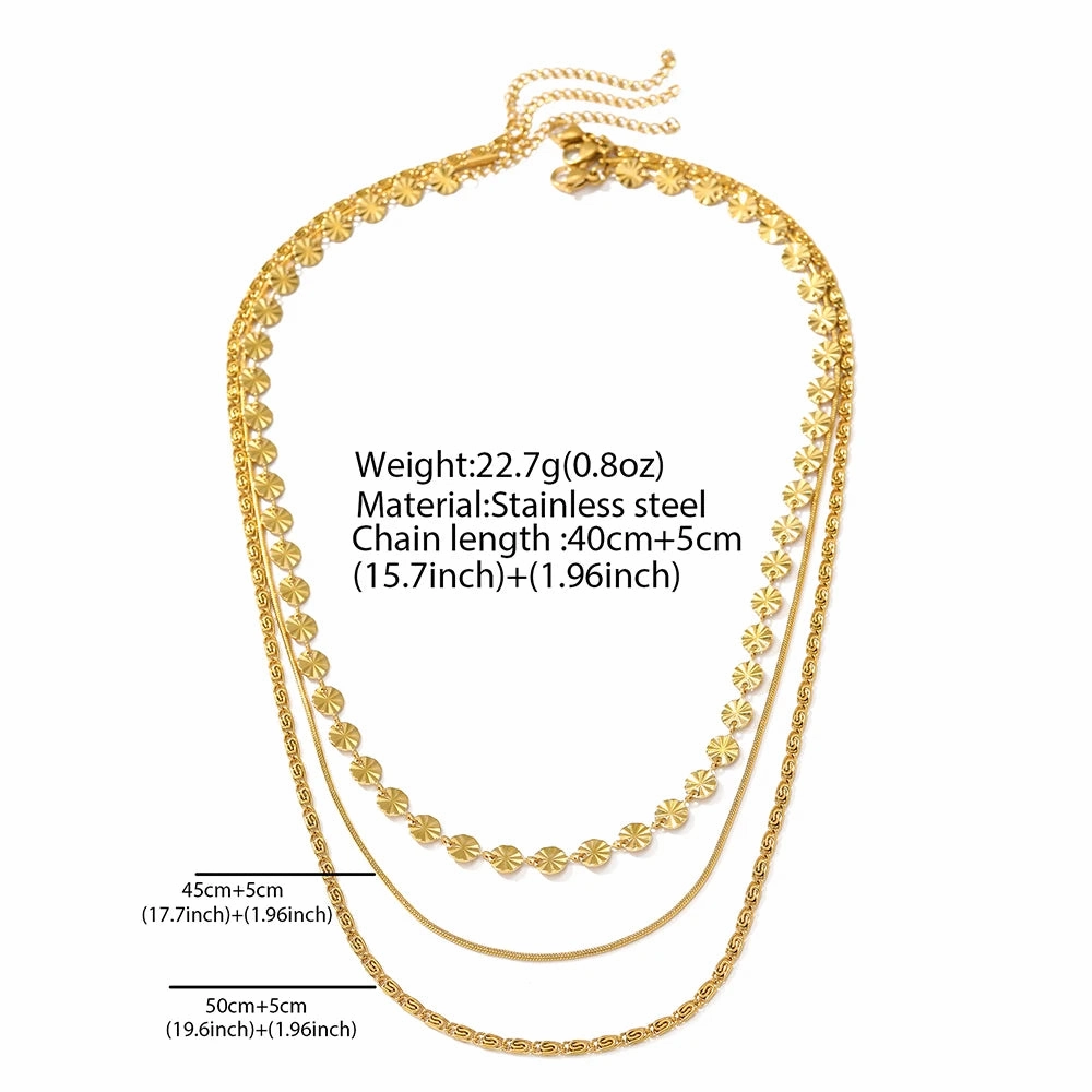 Stainless Steel Necklace Bohemian Fashion Design Triple Layers