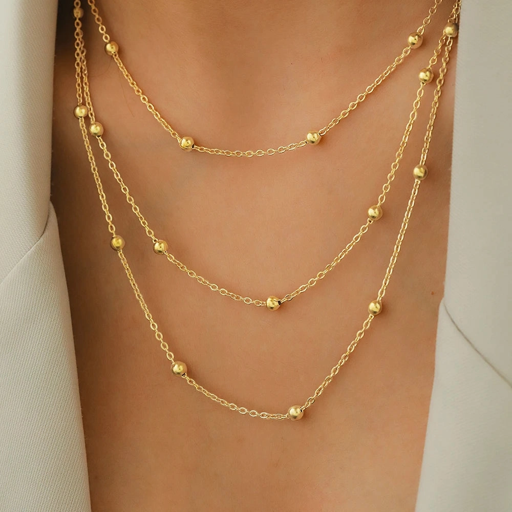Stainless Steel Necklace New High-end Atmosphere Beads Multi-Layers Chain Bone Jewelry for Women Party Gifts