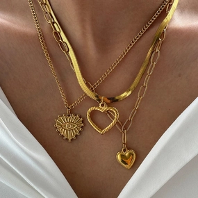 Stainless Steel Necklace Vintage Heart Pendant Multi-style Chain