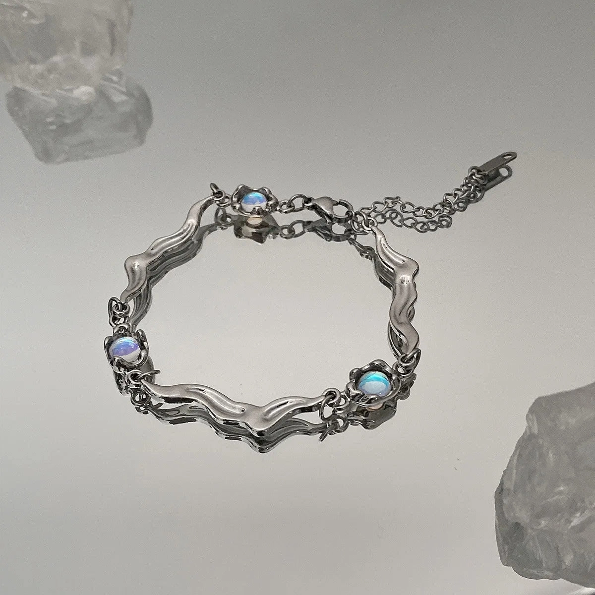 Stainless Steel Rhinestone Bracelets For Women Silver D Pendant Charm Jewelry
