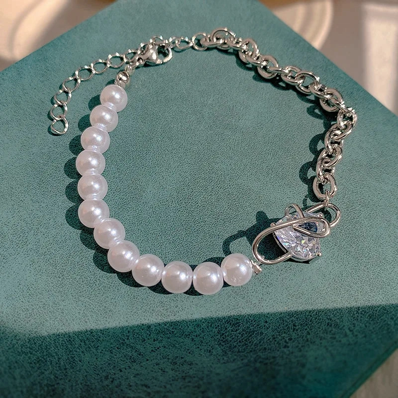 Stainless Steel Rhinestone Bracelets For Women Silver D Pendant Charm Jewelry