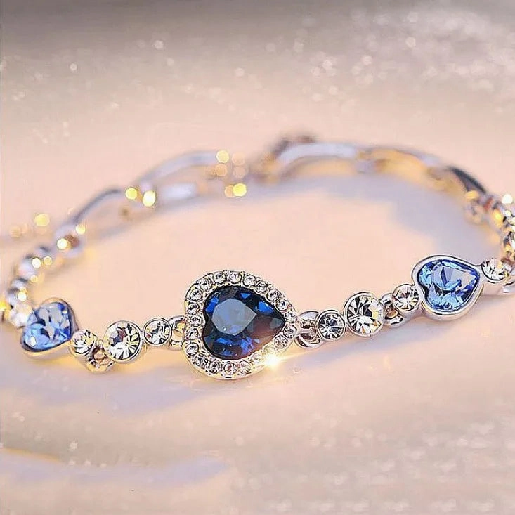 Stainless Steel Rhinestone Bracelets For Women Silver D Pendant Charm Jewelry