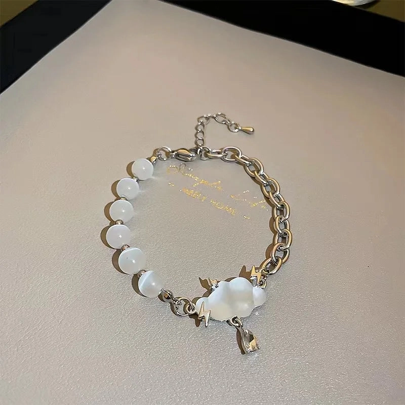 Stainless Steel Rhinestone Bracelets For Women Silver D Pendant Charm Jewelry