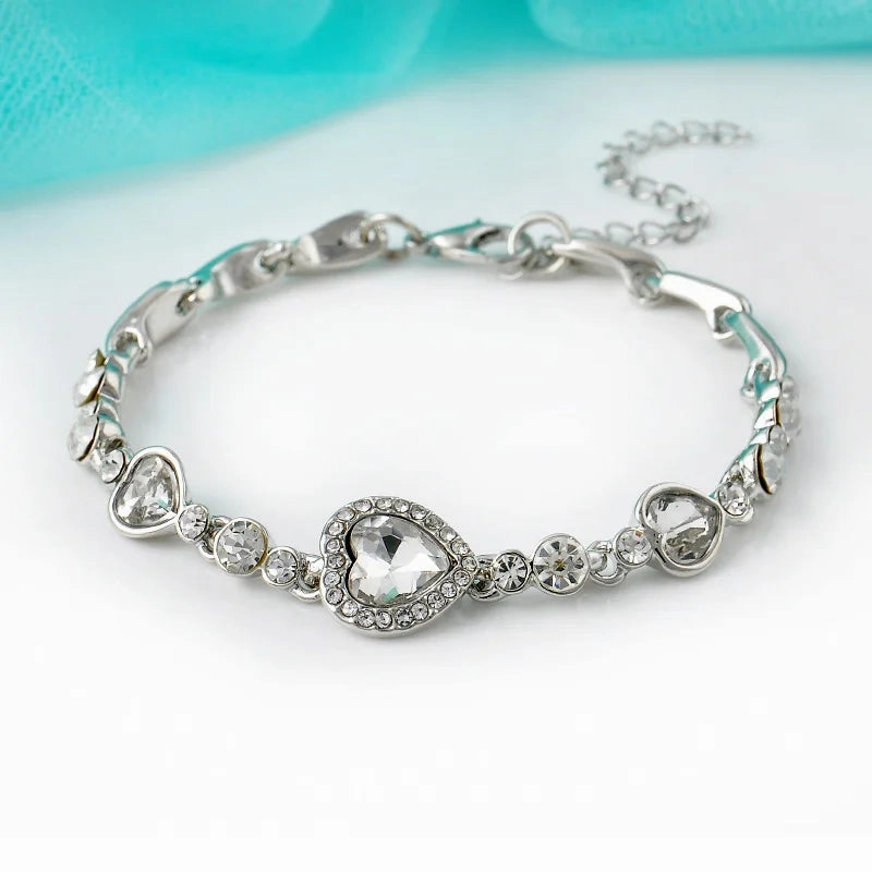 Stainless Steel Rhinestone Bracelets For Women Silver D Pendant Charm Jewelry