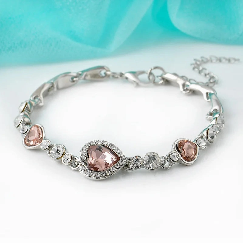 Stainless Steel Rhinestone Bracelets For Women Silver D Pendant Charm Jewelry