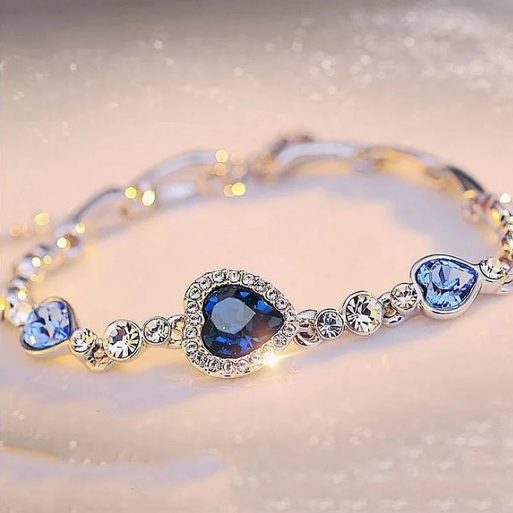 Stainless Steel Rhinestone Bracelets For Women Silver D Pendant Charm Jewelry