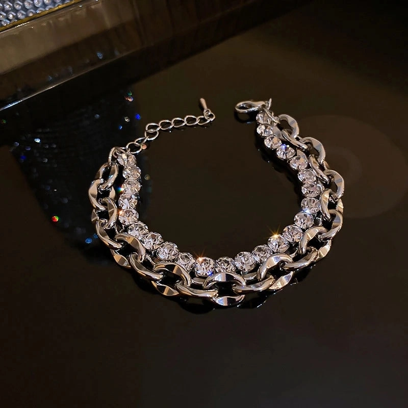 Stainless Steel Rhinestone Bracelets For Women Silver D Pendant Charm Jewelry