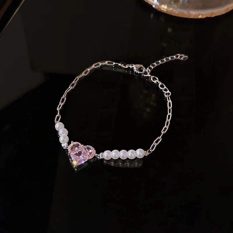 Stainless Steel Rhinestone Bracelets For Women Silver D Pendant Charm Jewelry