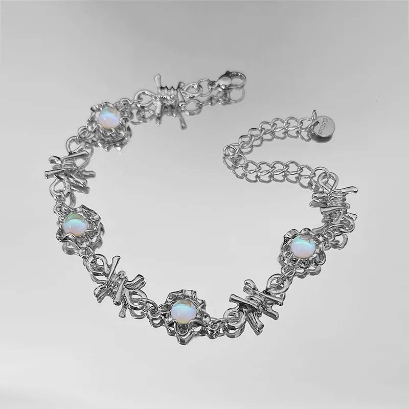 Stainless Steel Rhinestone Bracelets For Women Silver D Pendant Charm Jewelry