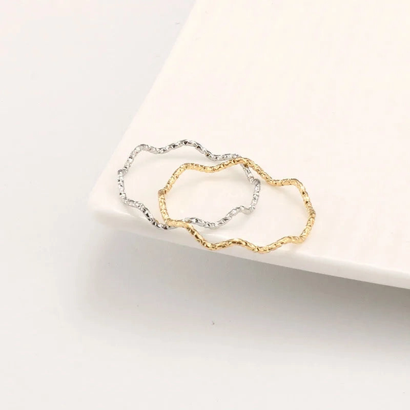 Stainless Steel Ring Minimalist Sea Wave Elegant Fashion Jewelry