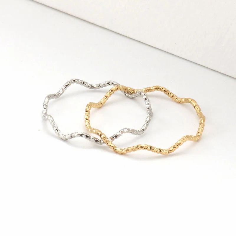 Stainless Steel Ring Minimalist Sea Wave Elegant Fashion Jewelry