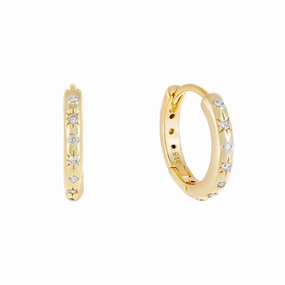 Starlight Starburst Signet Gold Color Huggie Hoop Earrings